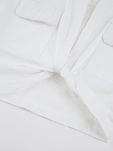 Open Collar Pockets Crop Twist Shirt